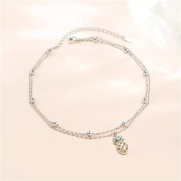 Sterling Silver Heart Charm Anklet Adjustable Beaded Ankle Bracelet Jewelry - Picture 5 of 7